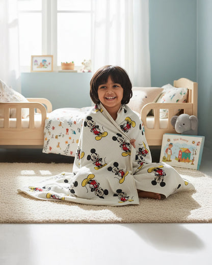 Pluchi I Love Mickey Mouse Knitted Baby Blanket-100% Cotton-All Seasons AC Blanket-Light Grey-For Toddlers