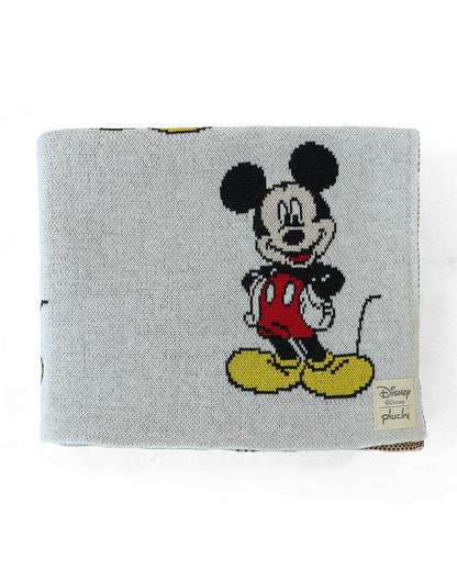 Pluchi I Love Mickey Mouse Knitted Baby Blanket-100% Cotton-All Seasons AC Blanket-Light Grey-For Toddlers