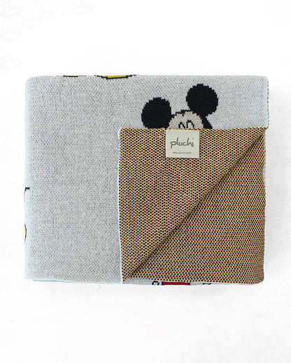 Pluchi I Love Mickey Mouse Knitted Baby Blanket-100% Cotton-All Seasons AC Blanket-Light Grey-For Toddlers