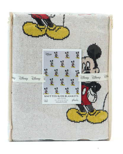 Pluchi I Love Mickey Mouse Knitted Baby Blanket-100% Cotton-All Seasons AC Blanket-Light Grey-For Toddlers