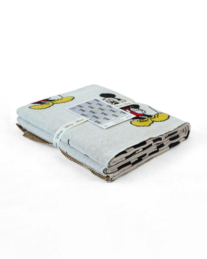 Pluchi I Love Mickey Mouse Knitted Baby Blanket-100% Cotton-All Seasons AC Blanket-Light Grey-For Toddlers