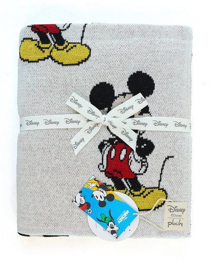 Pluchi I Love Mickey Mouse Knitted Baby Blanket-100% Cotton-All Seasons AC Blanket-Light Grey-For Toddlers