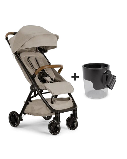 Nuna TRVL Cabin Friendly Baby Stroller-With Free Cup Holder-One Touch Fold-Flat Reclining Seat-Includes Travel Bag & Rain Cover-2 Years Warranty-For 0 to 4Y (Upto 22Kg)-Hazelwood