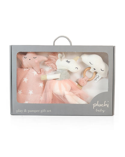 Pluchi Celestia Play & Pamper Gift Set-Pack of 3-Gift For Baby Shower & Baby Birthday-Pink Pearl