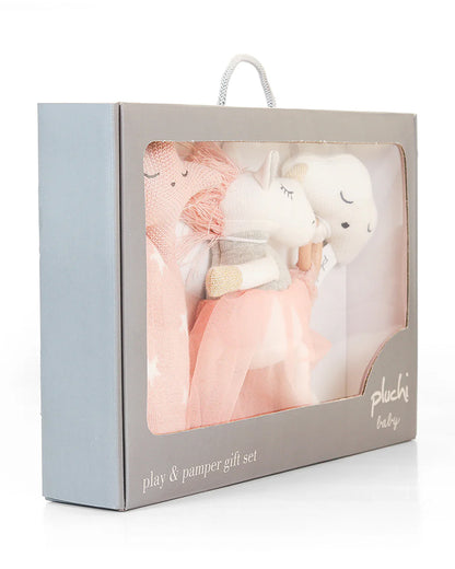 Pluchi Celestia Play & Pamper Gift Set-Pack of 3-Gift For Baby Shower & Baby Birthday-Pink Pearl