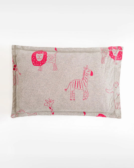 Pluchi Fitted Cot Bedsheet & Pillow Set-Knitted Cotton-Jungle Safari-Grey & Pink-For Infants