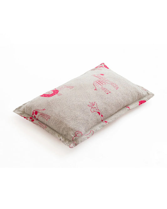 Pluchi Fitted Cot Bedsheet & Pillow Set-Knitted Cotton-Jungle Safari-Grey & Pink-For Infants