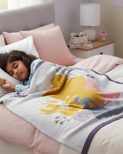 Pluchi Disney Princess Frozen Knitted Baby Blanket-100% Cotton-All Seasons AC Blanket-Multicolor-For Toddlers
