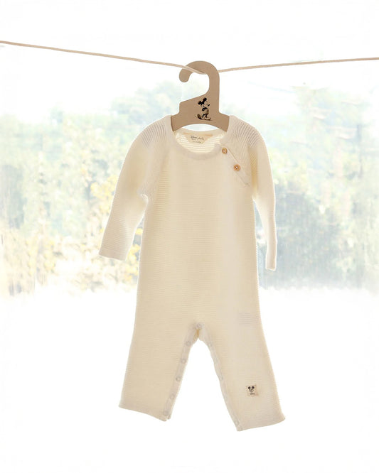 Pluchi Off White Sleepsuit-Solid-100% Cotton-For Infants