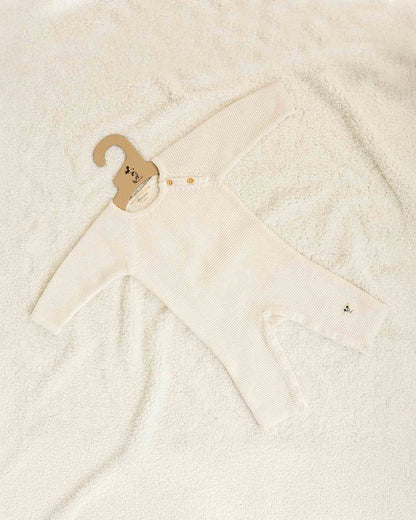 Pluchi Off White Sleepsuit-Solid-100% Cotton-For Infants