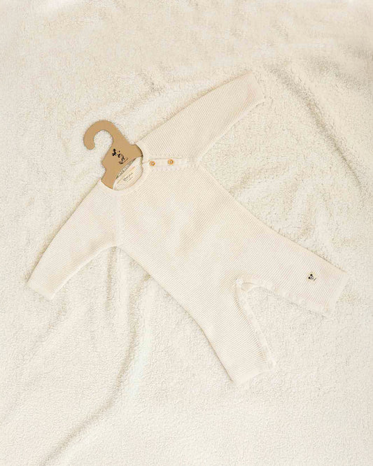 Pluchi Off White Sleepsuit-Solid-100% Cotton-For Infants