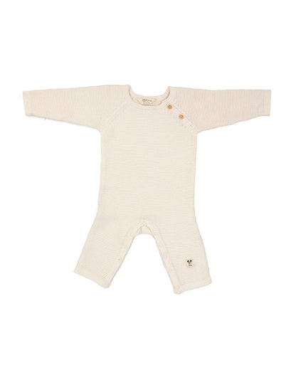 Pluchi Off White Sleepsuit-Solid-100% Cotton-For Infants