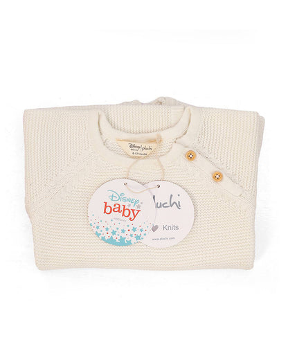 Pluchi Off White Sleepsuit-Solid-100% Cotton-For Infants