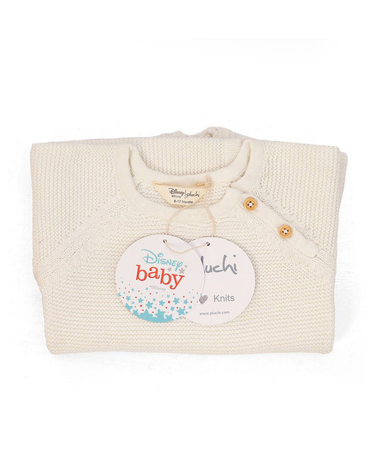 Pluchi Off White Sleepsuit-Solid-100% Cotton-For Infants