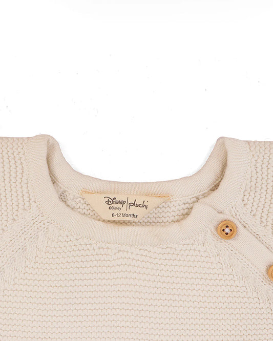 Pluchi Off White Sleepsuit-Solid-100% Cotton-For Infants