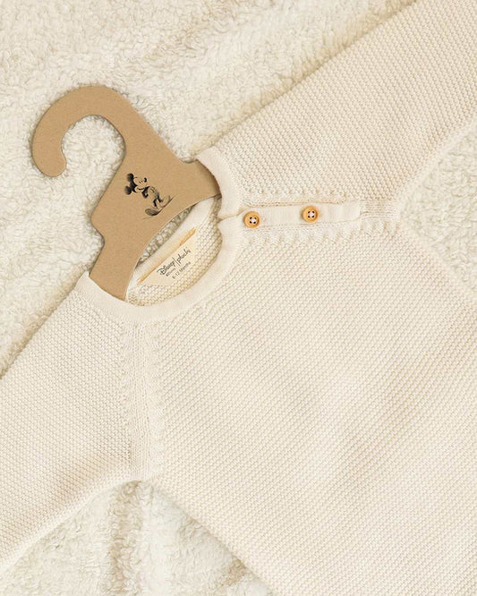 Pluchi Off White Sleepsuit-Solid-100% Cotton-For Infants