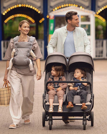 Nuna TRVL Dubl Twin Stroller-With Cup Holder-Individually Adjustable Near Flat Reclining Seat-One Hand Fold-Large Storage Basket-2 Years Warranty- For 0 to 4Y (Upto 22 Kg)-Granite