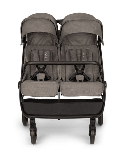 Nuna TRVL Dubl Twin Stroller-With Cup Holder-Individually Adjustable Near Flat Reclining Seat-One Hand Fold-Large Storage Basket-2 Years Warranty- For 0 to 4Y (Upto 22 Kg)-Granite