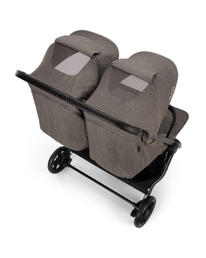 Nuna TRVL Dubl Twin Stroller-With Cup Holder-Individually Adjustable Near Flat Reclining Seat-One Hand Fold-Large Storage Basket-2 Years Warranty- For 0 to 4Y (Upto 22 Kg)-Granite