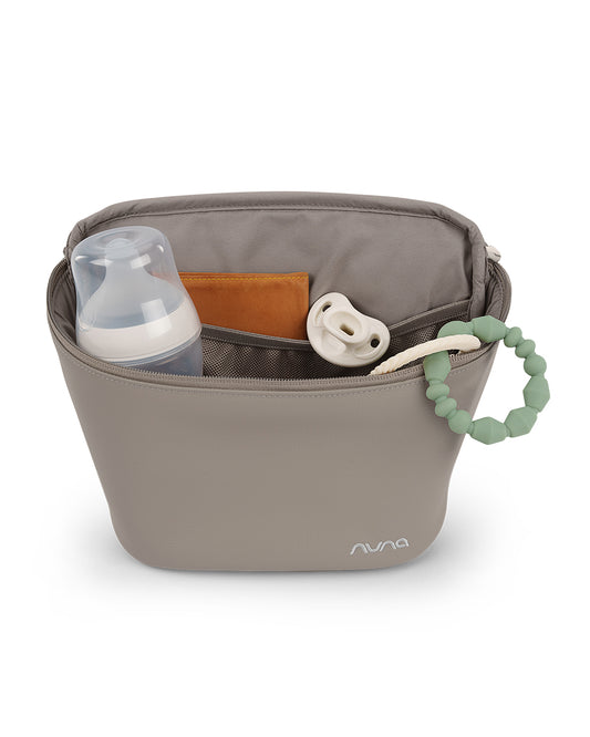 Nuna Essential Diaper Bag-Backpack-Changing Pad With Magnetic Closure-Removable Toiletry Pouch-Back Pocket Unzips Into Trolley Sleeve-Taupe
