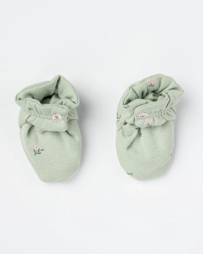 Beelittle Pastel Green Caps, Booties & Mittens Set-Blossom-Cotton-For Infants