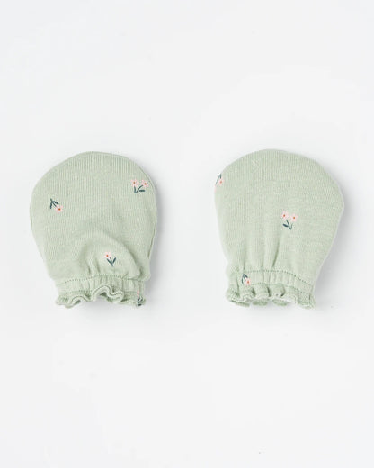 Beelittle Pastel Green Caps, Booties & Mittens Set-Blossom-Cotton-For Infants