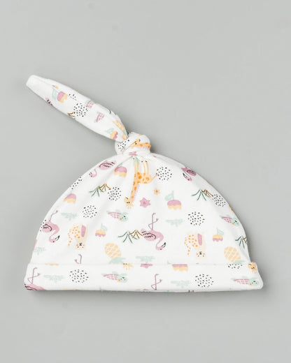 Beelittle White Caps, Booties & Mittens Set-Pine Flamingo-Cotton-For Infants