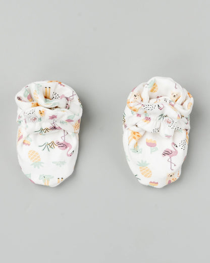 Beelittle White Caps, Booties & Mittens Set-Pine Flamingo-Cotton-For Infants