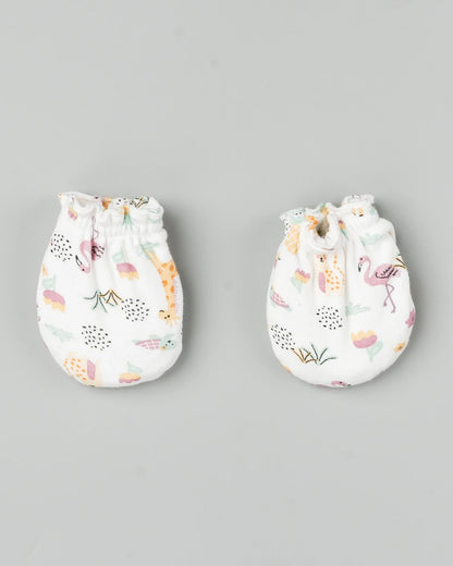 Beelittle White Caps, Booties & Mittens Set-Pine Flamingo-Cotton-For Infants