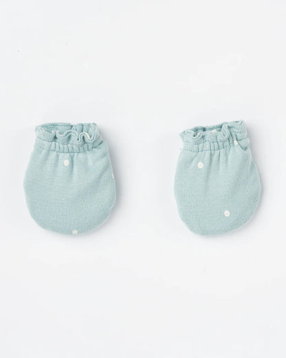 Beelittle Light Blue Caps, Booties & Mittens Set-Polka Dots-Cotton-For Infants