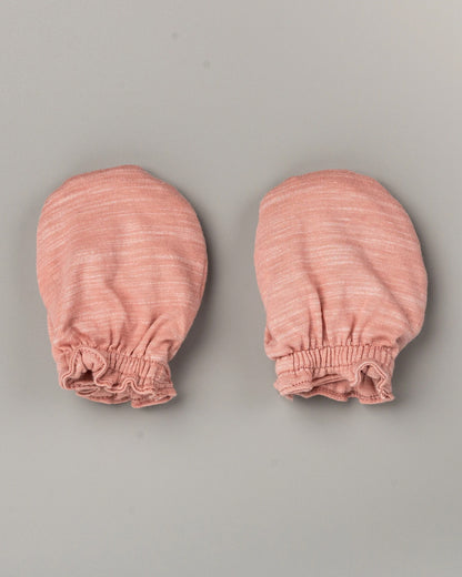 Beelittle Peach Pink Caps, Booties & Mittens Set-Solid-Cotton-For Infants