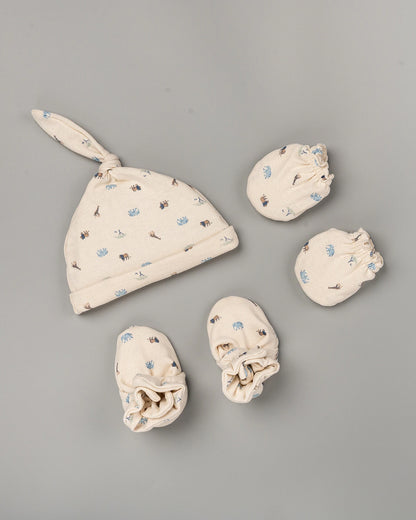 Beelittle Beige Caps, Booties & Mittens Set-Dusty Safari-Cotton-For Infants