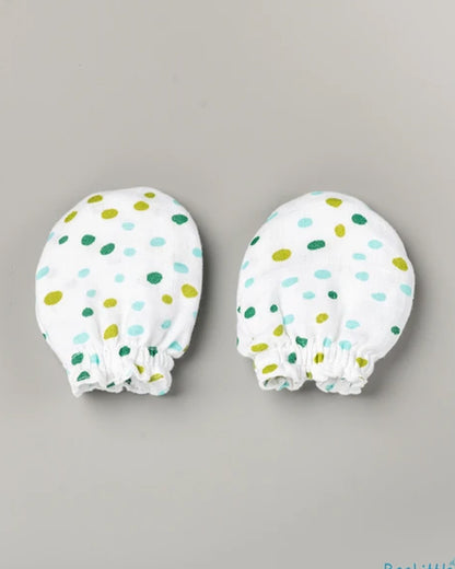 Beelittle White Mittens-Printed-Organic Muslin-For Infants