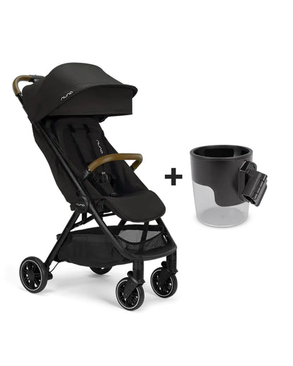 Nuna TRVL Cabin Friendly Baby Stroller-With Free Cup Holder-One Touch Fold-Flat Reclining Seat-Includes Travel Bag & Rain Cover-2 Years Warranty-For 0 to 4Y (Upto 22Kg)-Caviar