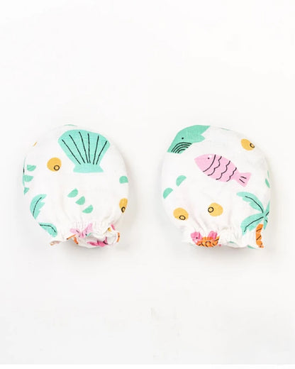 Beelittle White Mittens-Sea Shore-Organic Muslin-For Infants