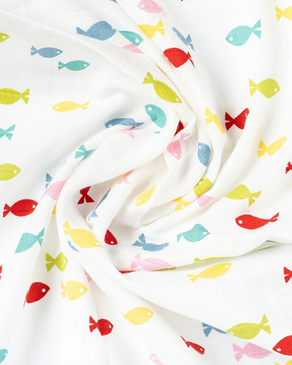 BeeLittle Baby Bath Towel-100% Anti-Bacterial and Double Layered Cotton Fabric-Funky Fish