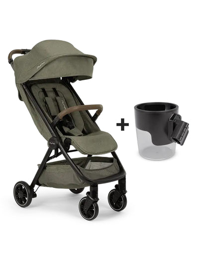 Nuna TRVL Cabin Friendly Baby Stroller-With Free Cup Holder-One Touch Fold-Flat Reclining Seat-Includes Travel Bag & Rain Cover-2 Years Warranty-For 0 to 4Y (Upto 22Kg)-Pine
