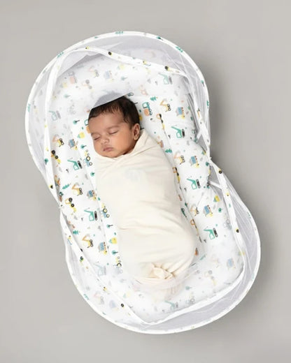 BeeLittle Baby Gadda Set-With Mosquito Net-Organic Cotton-Multicolor-Dump Truck-For Infants