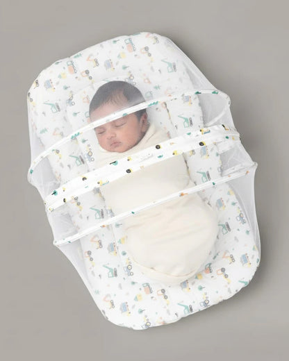BeeLittle Baby Gadda Set-With Mosquito Net-Organic Cotton-Multicolor-Dump Truck-For Infants