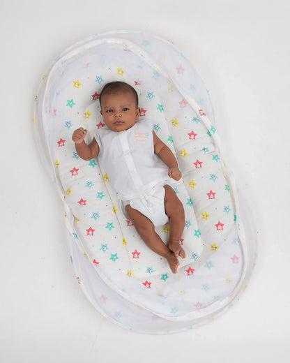 BeeLittle Baby Gadda Set-With Mosquito Net-Organic Cotton-Multicolor-Twinkle Twinkle-For Infants