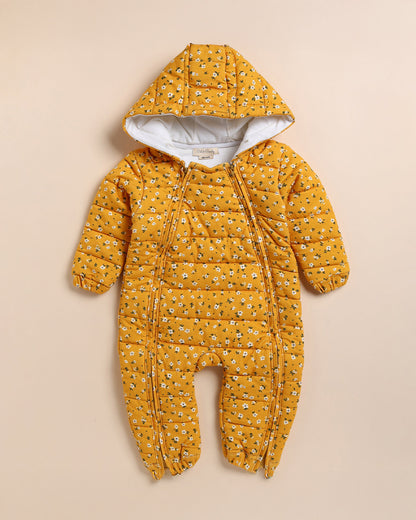 Cot & Candy Baby Mustard Quilted Sleepsuit-Floral Print-Cotton-For Infants