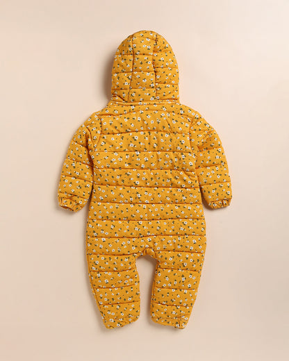 Cot & Candy Baby Mustard Quilted Sleepsuit-Floral Print-Cotton-For Infants