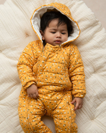 Cot & Candy Baby Mustard Quilted Sleepsuit-Floral Print-Cotton-For Infants