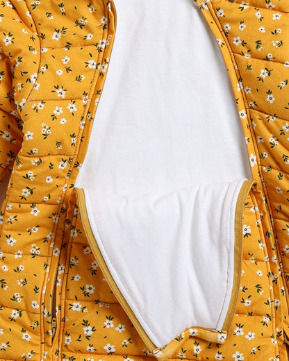 Cot & Candy Baby Mustard Quilted Sleepsuit-Floral Print-Cotton-For Infants