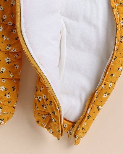 Cot & Candy Baby Mustard Quilted Sleepsuit-Floral Print-Cotton-For Infants