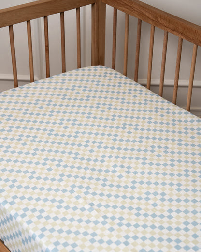 Twingle 100% Organic Muslin Little Drivers Baby Bedding Set-Pack of 5-Reversible Quilt, All-round Elastic Bedsheet, Pillow & Bolsters-Eco Certified Genesta baby safe Inks-White & Blue-For Infants