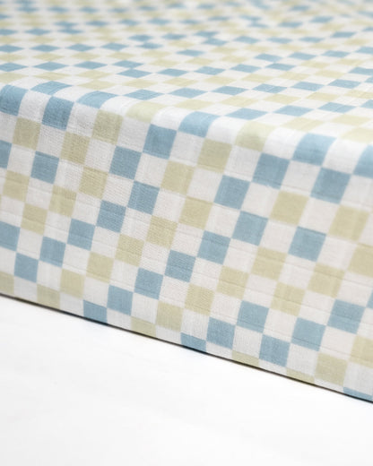 Twingle 100% Organic Muslin Little Drivers Baby Bedding Set-Pack of 5-Reversible Blanket, All-round Elastic Bedsheet, Pillow & Bolsters-Eco Certified Genesta baby safe Inks-White & Blue-For Infants