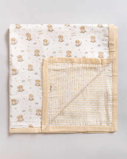 Twingle 100% Organic Muslin Swaddle & Blanket Set-Sleepy Owls-Generously Sized Swaddles & 4-Layer Muslin Blanket-All-Season Comfort-White & Beige-For Infants