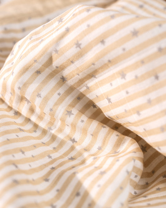 Twingle 100% Organic Muslin Reversible Baby Blanket-4-Layer Plush Weave Muslin-Naturally Temperature Regulating-Sleepy Owls & Starlight Print-White & Beige-For Infants