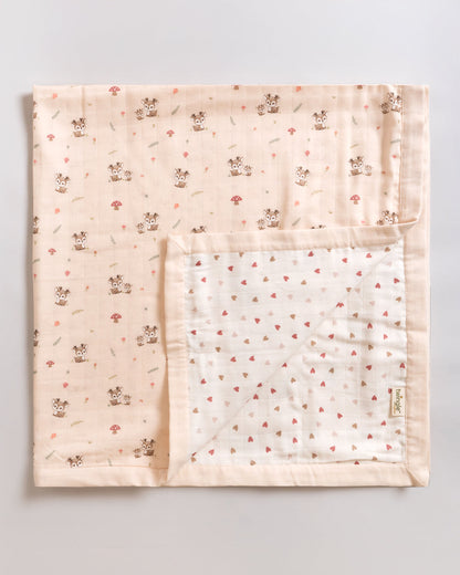 Twingle 100% Organic Muslin Swaddle & Blanket Set-Mama Deer-Generously Sized Swaddles & 4-Layer Muslin Blanket-All-Season Comfort-White & Pastel Pink-For Infants